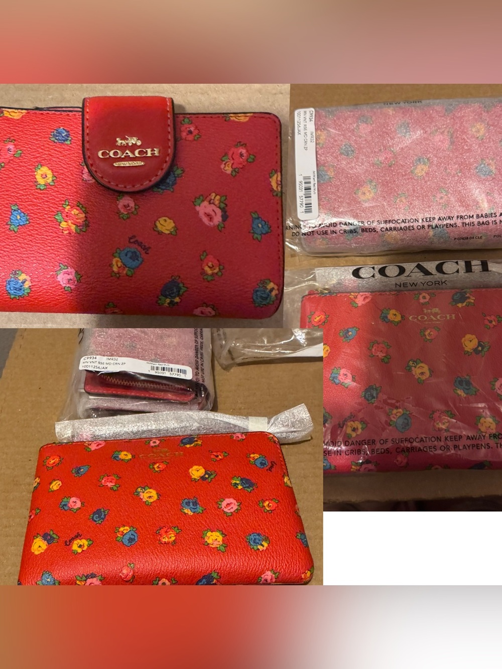 NWT Coach Wallet and Wristlet Set. Vintage Floral/Miami Red